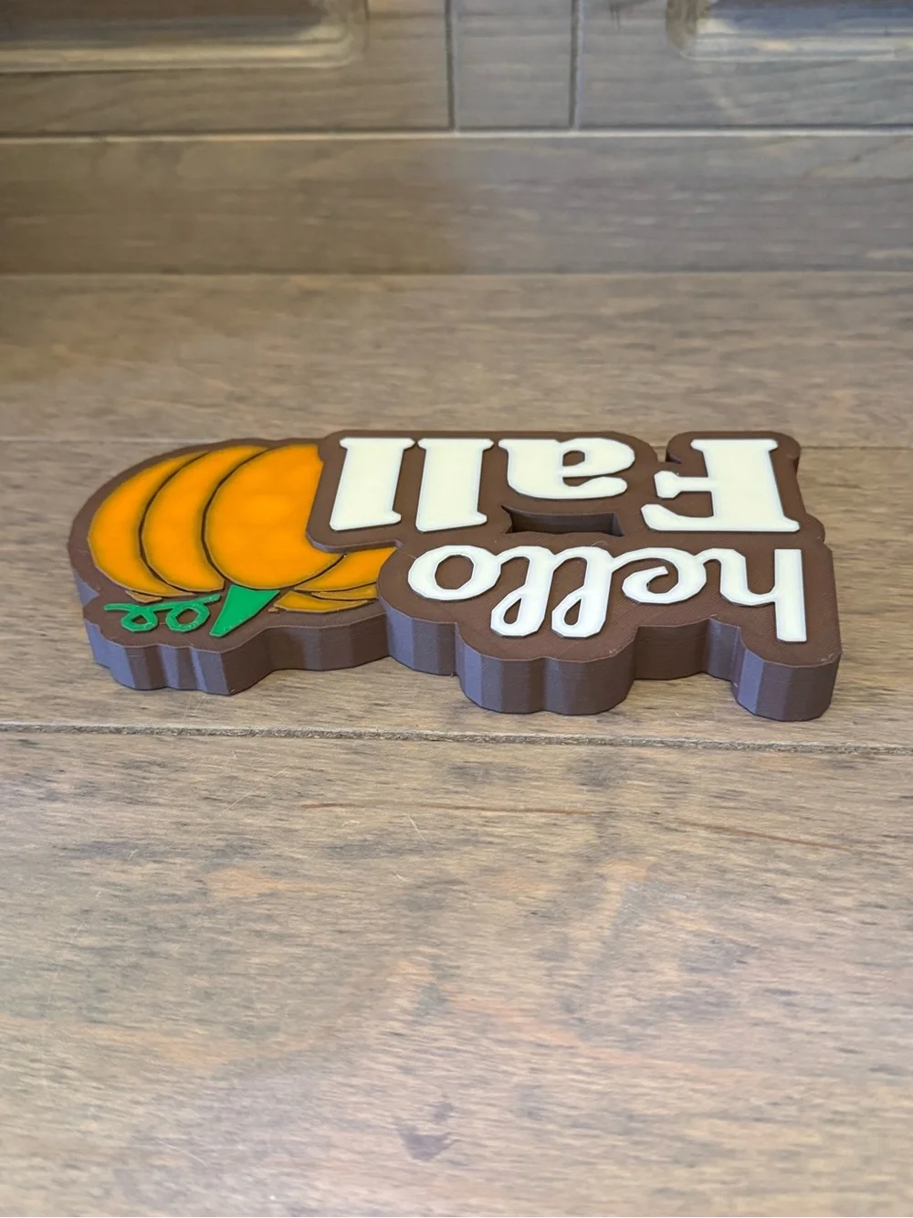 Hello Fall Pumpkin Table Decor Sign - Brown and Orange